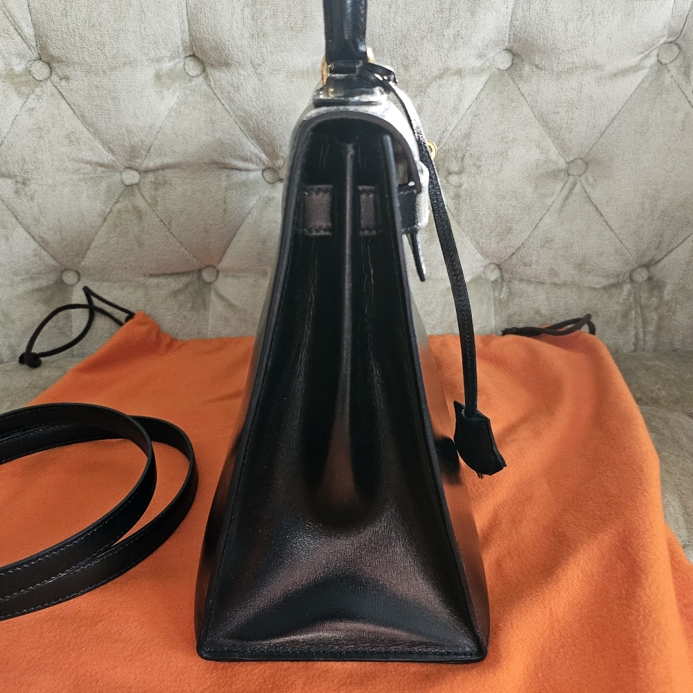 (Sold)Authentic Vintage Hermes Kelly 28 in black Box calf leather Sellier - Picture 5 of 15